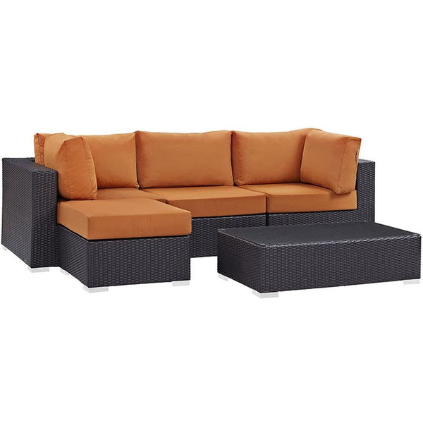 Convene 5 Piece Outdoor Patio Sectional Set in Espresso Orange