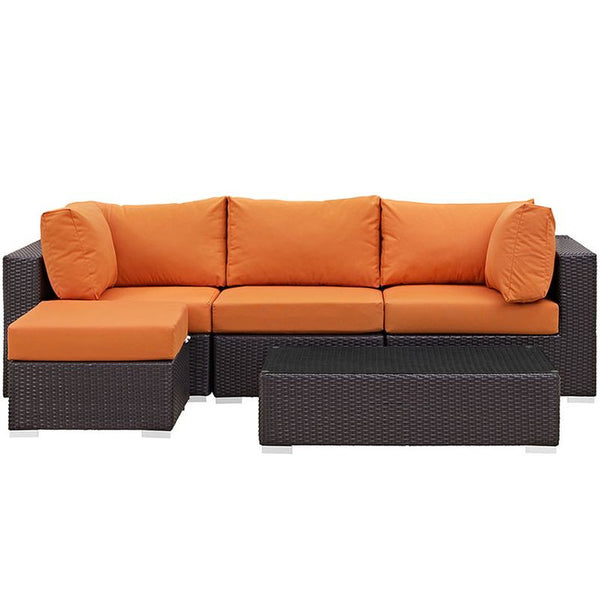 Convene 5 Piece Outdoor Patio Sectional Set in Espresso Orange