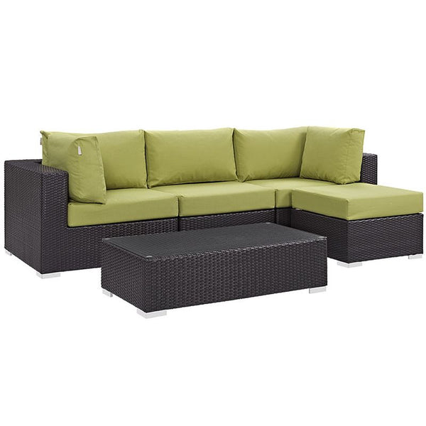 Convene 5 Piece Outdoor Patio Sectional Set in Espresso Peridot