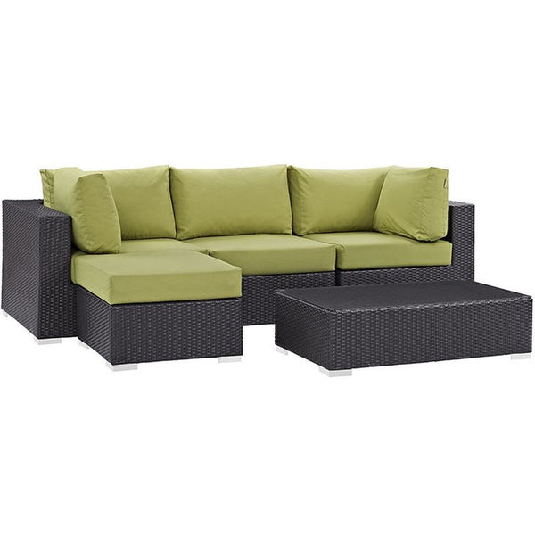 Convene 5 Piece Outdoor Patio Sectional Set in Espresso Peridot