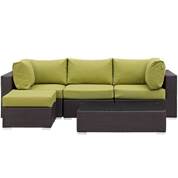 Convene 5 Piece Outdoor Patio Sectional Set in Espresso Peridot