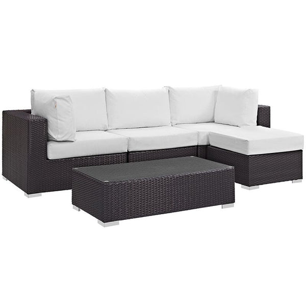 Convene 5 Piece Outdoor Patio Sectional Set in Espresso White