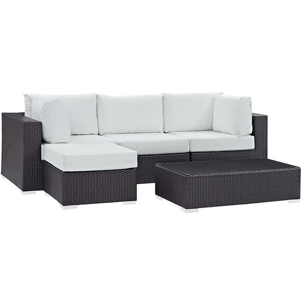 Convene 5 Piece Outdoor Patio Sectional Set in Espresso White