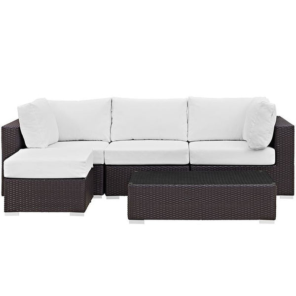 Convene 5 Piece Outdoor Patio Sectional Set in Espresso White