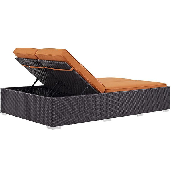 Convene Double Outdoor Patio Chaise in Espresso Orange