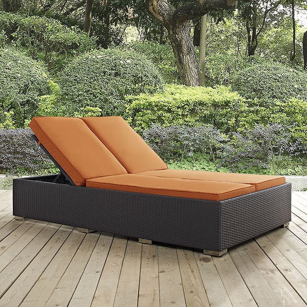 Convene Double Outdoor Patio Chaise in Espresso Orange