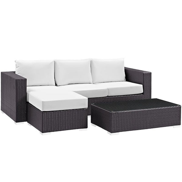 Convene 3 Piece Outdoor Patio Sofa Set in Espresso White
