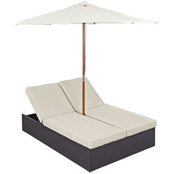 Convene Double Outdoor Patio Chaise in Espresso Beige