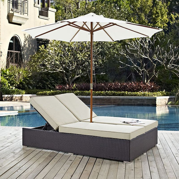 Convene Double Outdoor Patio Chaise in Espresso Beige