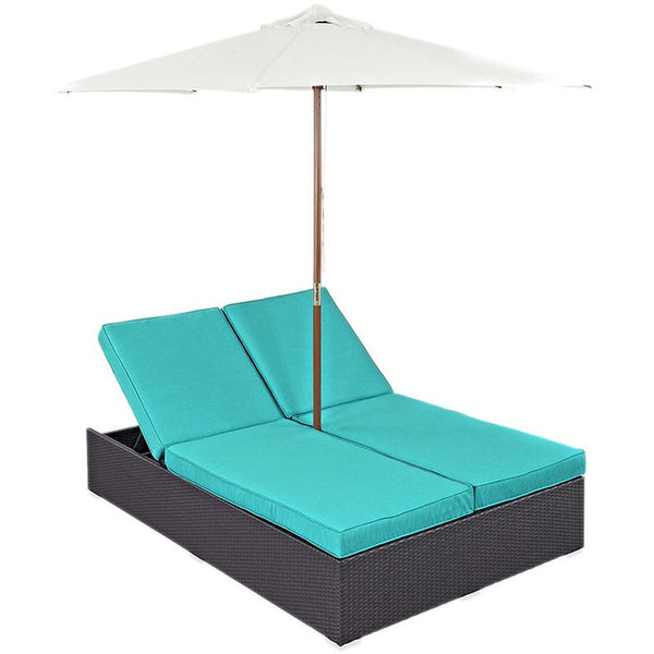 Convene Double Outdoor Patio Chaise in Espresso Turquoise