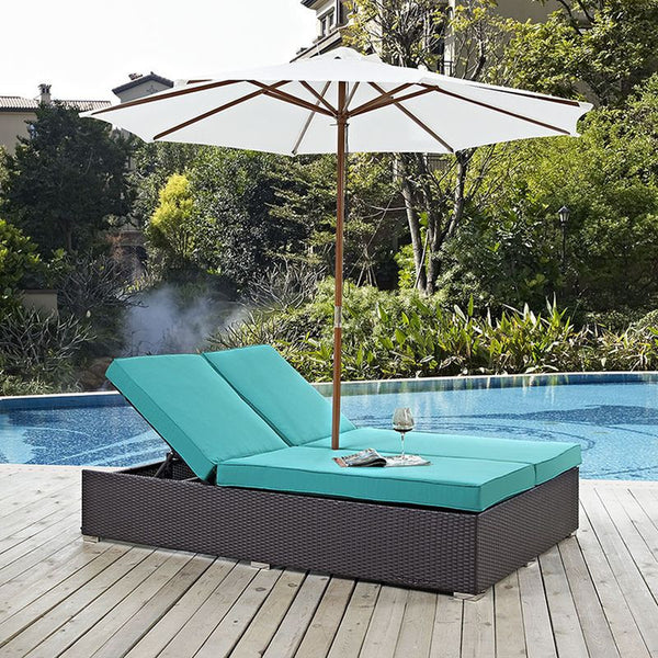 Convene Double Outdoor Patio Chaise in Espresso Turquoise