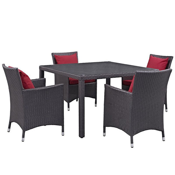 Convene 5 Piece Outdoor Patio Dining Set in Espresso Red