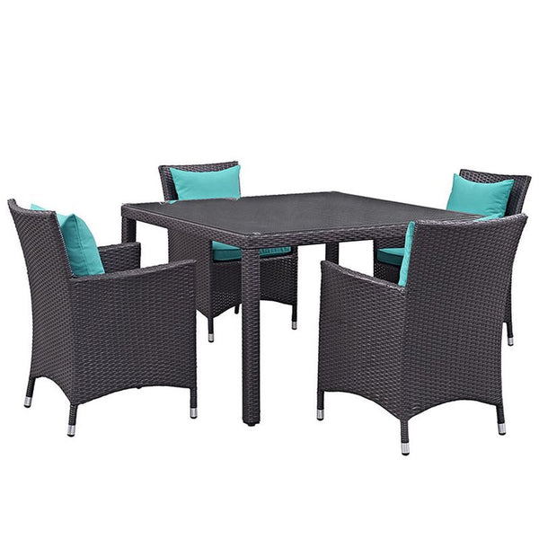 Convene 5 Piece Outdoor Patio Dining Set in Espresso Turquoise