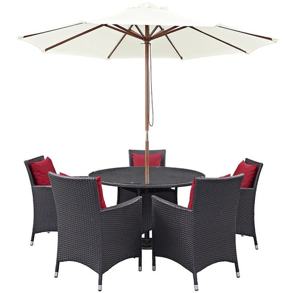 Convene 7 Piece Outdoor Patio Dining Set in Espresso Red