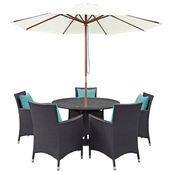 Convene 7 Piece Outdoor Patio Dining Set in Espresso Turquoise