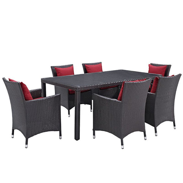Convene 7 Piece Outdoor Patio Dining Set in Espresso Red