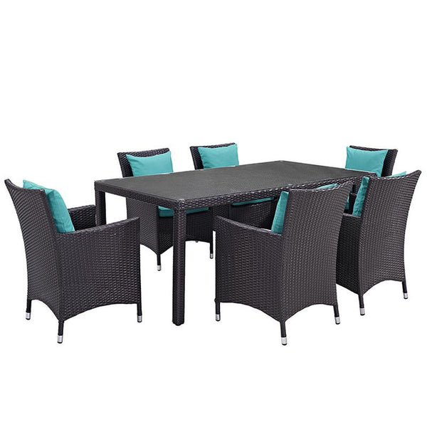 Convene 7 Piece Outdoor Patio Dining Set in Espresso Turquoise