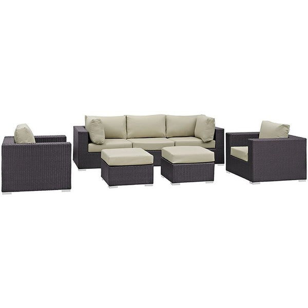 Convene 7 Piece Outdoor Patio Sectional Set in Espresso Beige