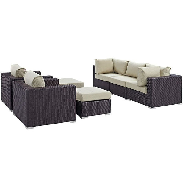 Convene 7 Piece Outdoor Patio Sectional Set in Espresso Beige