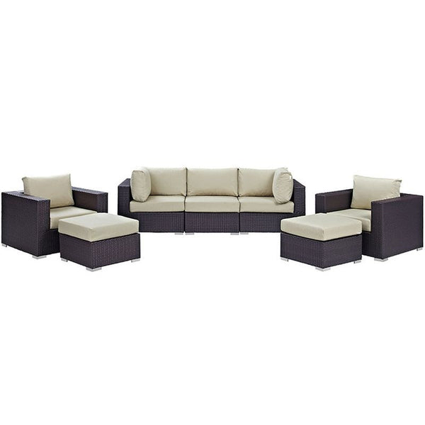 Convene 7 Piece Outdoor Patio Sectional Set in Espresso Beige