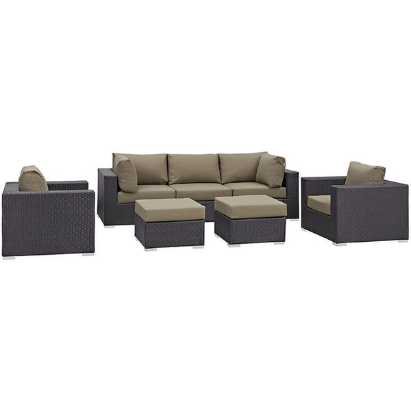 Convene 7 Piece Outdoor Patio Sectional Set in Espresso Mocha