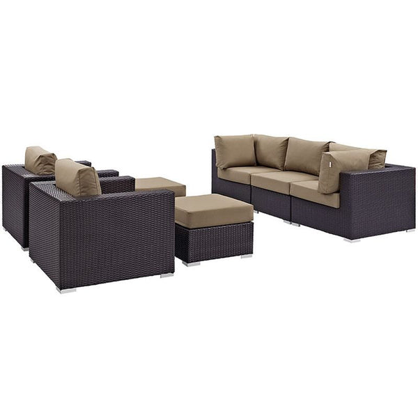 Convene 7 Piece Outdoor Patio Sectional Set in Espresso Mocha