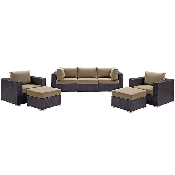 Convene 7 Piece Outdoor Patio Sectional Set in Espresso Mocha
