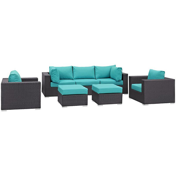 Convene 7 Piece Outdoor Patio Sectional Set in Espresso Turquoise