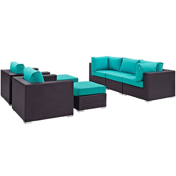 Convene 7 Piece Outdoor Patio Sectional Set in Espresso Turquoise