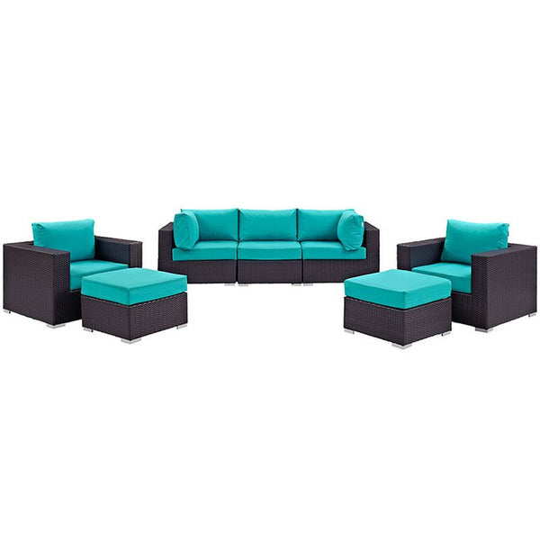 Convene 7 Piece Outdoor Patio Sectional Set in Espresso Turquoise