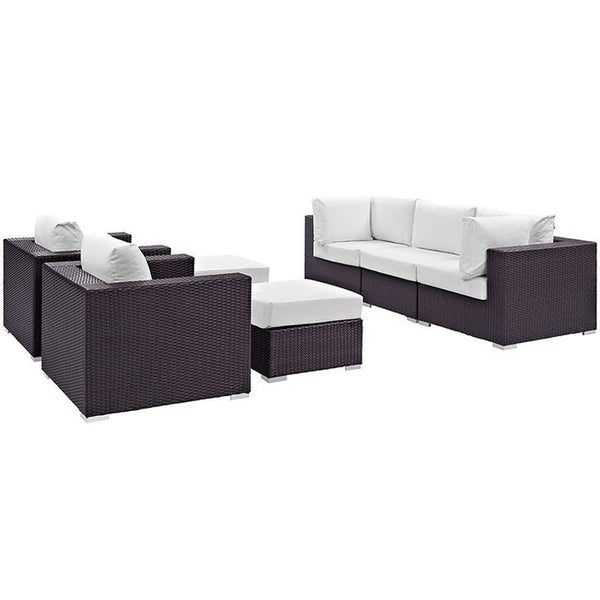 Convene 7 Piece Outdoor Patio Sectional Set in Espresso White