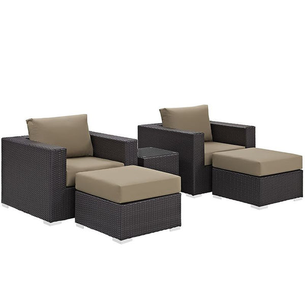 Convene 5 Piece Outdoor Patio Sectional Set in Espresso Mocha