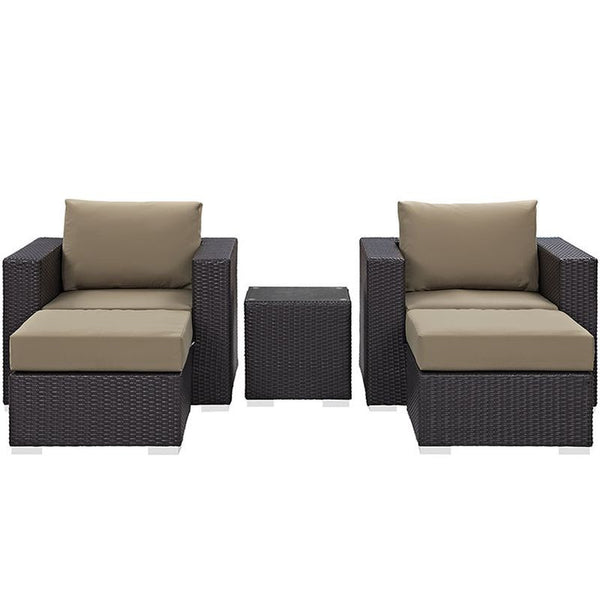 Convene 5 Piece Outdoor Patio Sectional Set in Espresso Mocha