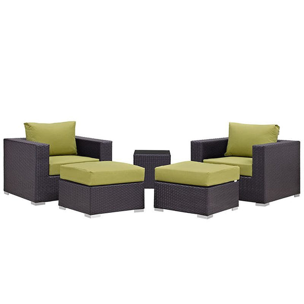 Convene 5 Piece Outdoor Patio Sectional Set in Espresso Peridot