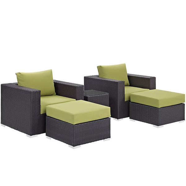 Convene 5 Piece Outdoor Patio Sectional Set in Espresso Peridot