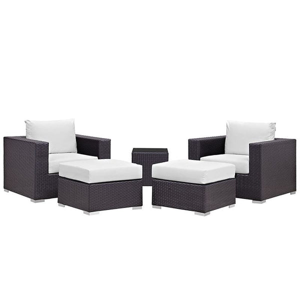Convene 5 Piece Outdoor Patio Sectional Set in Espresso White