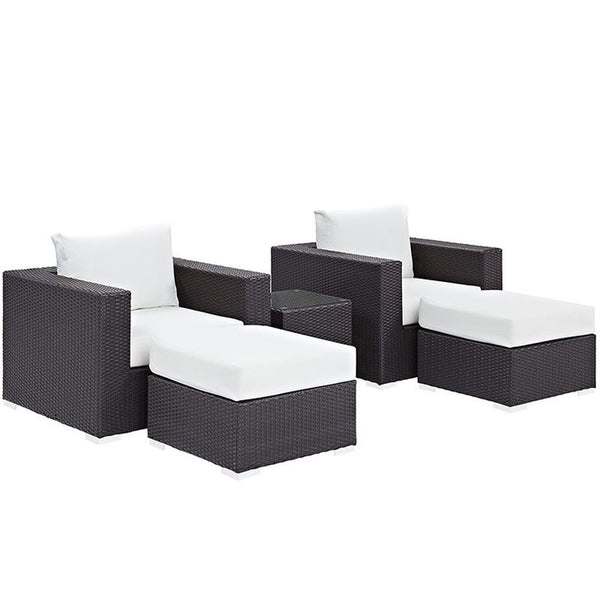 Convene 5 Piece Outdoor Patio Sectional Set in Espresso White