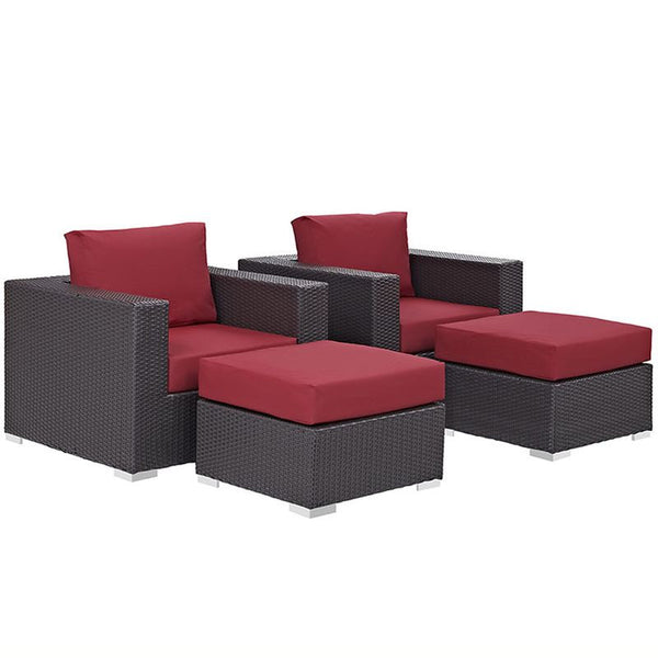 Convene 4 Piece Outdoor Patio Sectional Set in Espresso Red