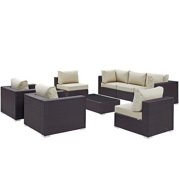 Convene 8 Piece Outdoor Patio Sectional Set in Espresso Beige