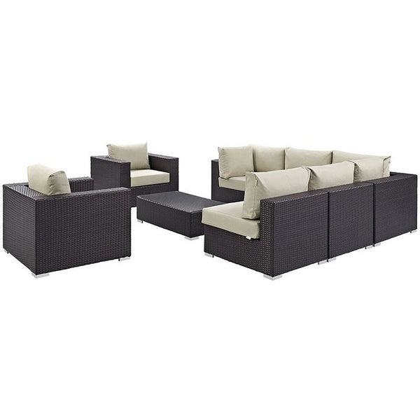 Convene 8 Piece Outdoor Patio Sectional Set in Espresso Beige