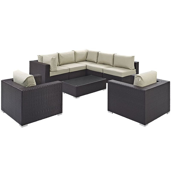 Convene 8 Piece Outdoor Patio Sectional Set in Espresso Beige