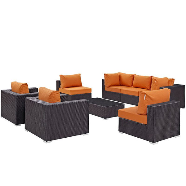 Convene 8 Piece Outdoor Patio Sectional Set in Espresso Orange