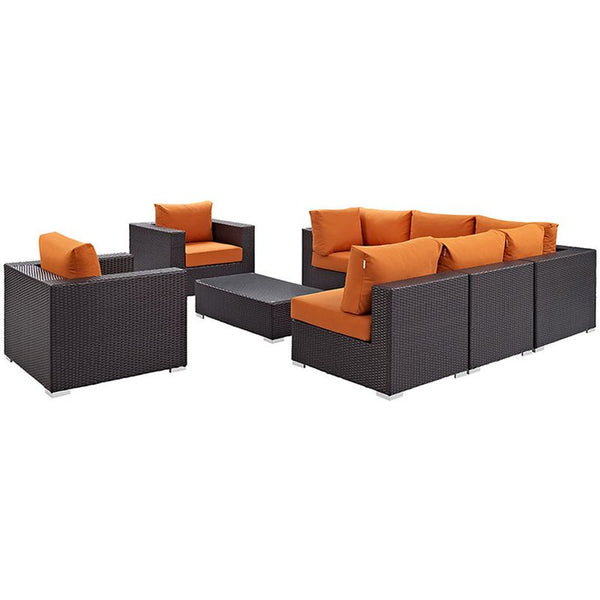 Convene 8 Piece Outdoor Patio Sectional Set in Espresso Orange