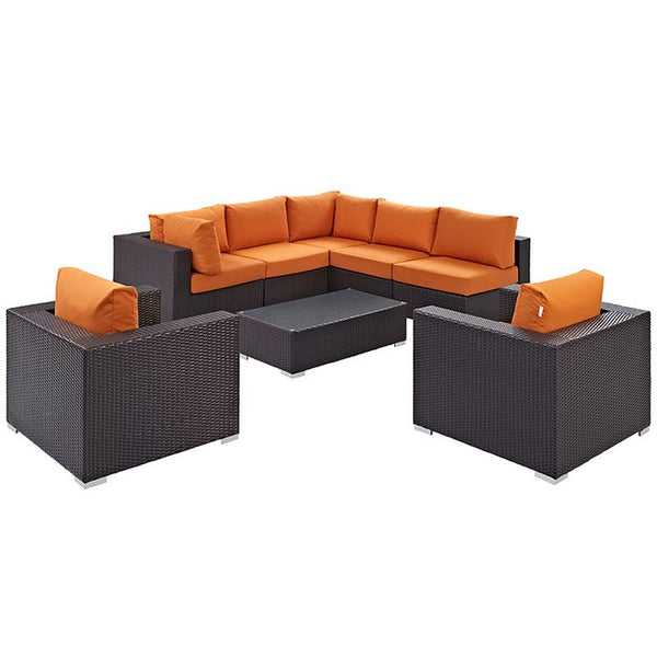 Convene 8 Piece Outdoor Patio Sectional Set in Espresso Orange