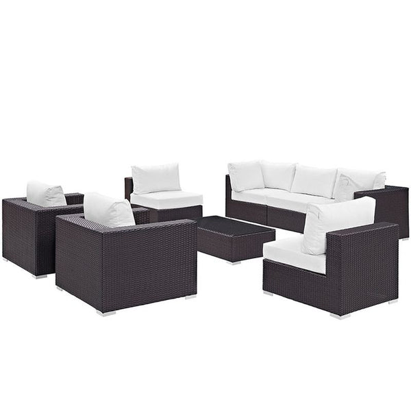 Convene 8 Piece Outdoor Patio Sectional Set in Espresso White