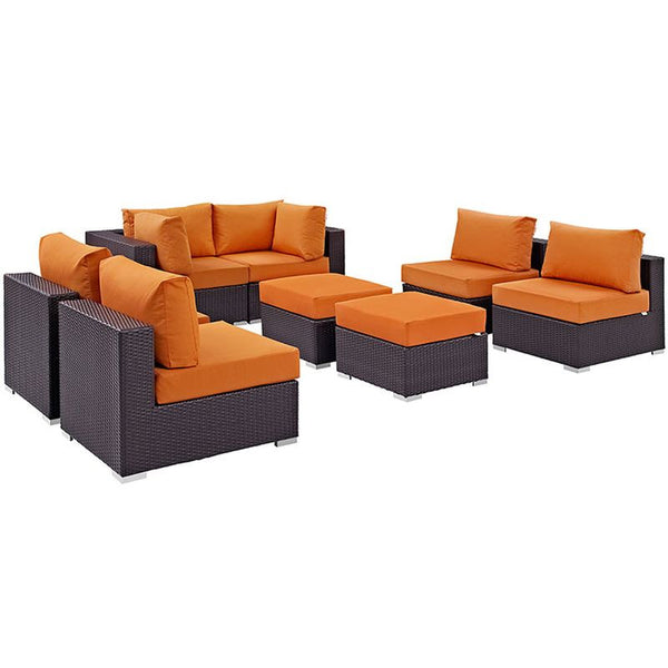 Convene 8 Piece Outdoor Patio Sectional Set in Espresso Orange