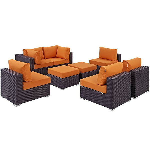 Convene 8 Piece Outdoor Patio Sectional Set in Espresso Orange