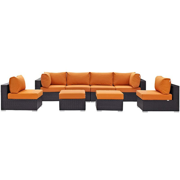 Convene 8 Piece Outdoor Patio Sectional Set in Espresso Orange