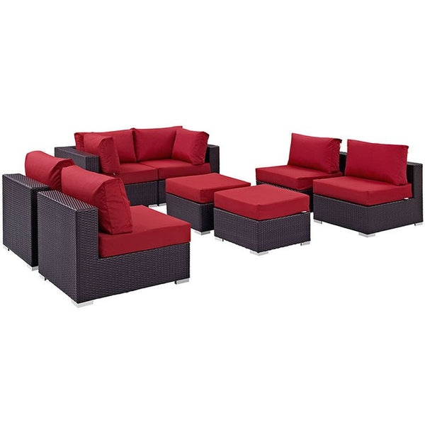 Convene 8 Piece Outdoor Patio Sectional Set in Espresso Red