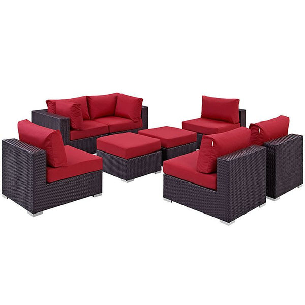 Convene 8 Piece Outdoor Patio Sectional Set in Espresso Red